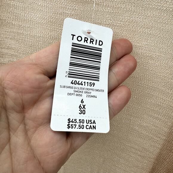 Torrid Sweater Womens 6 6X Slub Shrug Crop Knit Open 3/4 Sleeve Pale Pink NEW - Picture 3 of 7